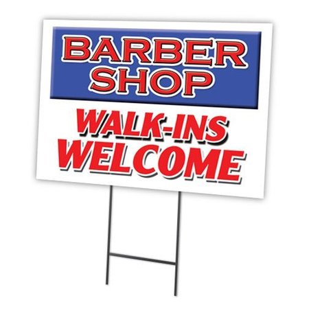 SIGNMISSION Barber Shop Walk-ins W Yard & Stake outdoor plastic coroplast window, C-1216-Barber Shop Walk-Ins W C-1216-DS-Barber Shop Walk-Ins W